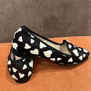 To Be Pony Hair Leather slip on Flats Dark Brown and White Heart Shape Print 7
